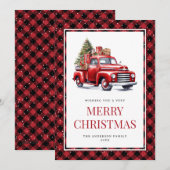 Waterverf Red Truck Buffalo met kerstmis Feestdagenkaart (Voorkant / Achterkant)