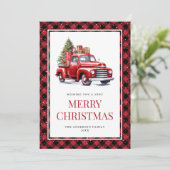 Waterverf Red Truck Buffalo met kerstmis Feestdagenkaart (Staand voorkant)