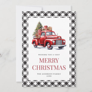 Waterverf Red Truck Buffalo met kerstmis Feestdagenkaart