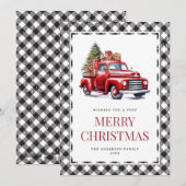 Waterverf Red Truck Buffalo met kerstmis Feestdagenkaart (Voorkant / Achterkant)