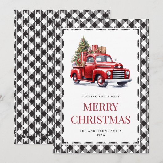 Waterverf Red Truck Buffalo met kerstmis Feestdagenkaart (Voorkant / Achterkant)