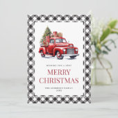 Waterverf Red Truck Buffalo met kerstmis Feestdagenkaart (Staand voorkant)