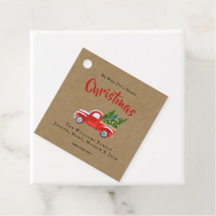 Waterverf Red Truck en Tree Name Kerstround Bedankjes Labels