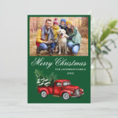 Waterverf  Red Truck Foto kerstgroen Feestdagenkaart (Staand voorkant)