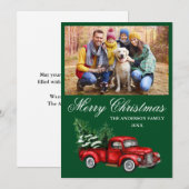 Waterverf  Red Truck Foto kerstgroen Feestdagenkaart (Voorkant / Achterkant)