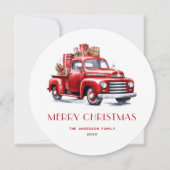 Waterverf Red Truck Gingham met kerstkaarten Feestdagenkaart (Voorkant)