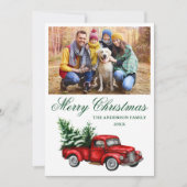 Waterverf  Red Truck Green-kerstfoto Feestdagenkaart (Voorkant)