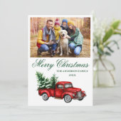 Waterverf  Red Truck Green-kerstfoto Feestdagenkaart (Staand voorkant)