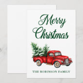 Waterverf Red Truck Green Merry Kerstmis Feestdagenkaart (Voorkant / Achterkant)