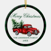 Waterverf  Red Truck Green Pset Kerstmis Keramisch Ornament (Voorkant)