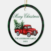 Waterverf  Red Truck Green Pset Kerstmis Keramisch Ornament (Links)