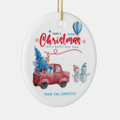 Waterverf Red Truck kerstfoto Keramisch Ornament (Rechts)