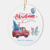 Waterverf Red Truck kerstfoto Keramisch Ornament (Links)