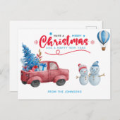 Waterverf Red Truck Kerstmis-feestdag Feestdagenkaart (Voorkant / Achterkant)