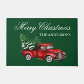 Waterverf  Red Truck Merry KerstGreen Deurmat (Voorkant)