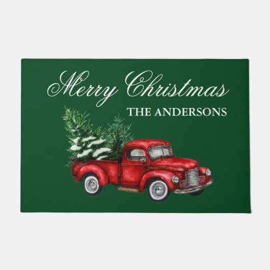 Waterverf  Red Truck Merry KerstGreen Deurmat (Voorkant)