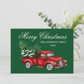 Waterverf  Red Truck Merry KerstGreen Feestdagenkaart (Staand voorkant)