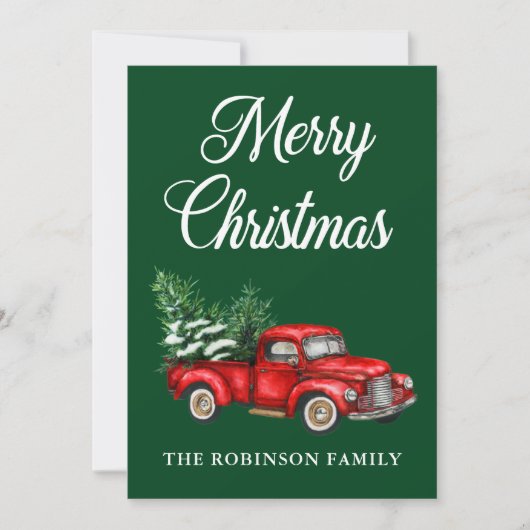 Waterverf  Red Truck Merry KerstGreen Feestdagenkaart (Voorkant)