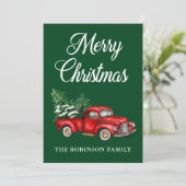 Waterverf  Red Truck Merry KerstGreen Feestdagenkaart (Staand voorkant)