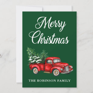 Waterverf  Red Truck Merry KerstGreen Feestdagenkaart