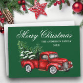 Waterverf  Red Truck Merry KerstGreen Feestdagenkaart