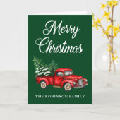 Waterverf Red Truck Merry kerstgroen Vet Kaart (Gele Bloem)
