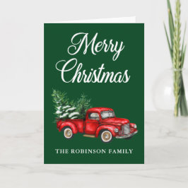 Waterverf Red Truck Merry kerstgroen Vet Kaart