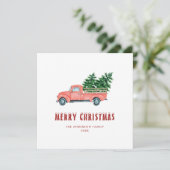 Waterverf Red Truck Merry-kerstkaart Feestdagenkaart (Staand voorkant)