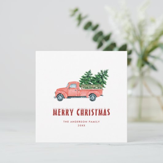 Waterverf Red Truck Merry-kerstkaart Feestdagenkaart (Staand voorkant)