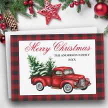 Waterverf  Red Truck Merry Kerstmis Pset