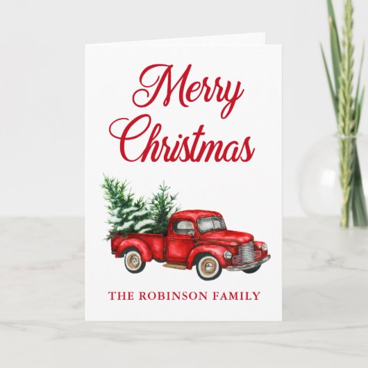 Waterverf Red Truck Merry Kerstmis vouwde Kaart (Voorkant)