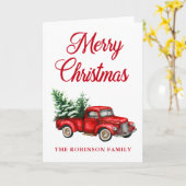 Waterverf Red Truck Merry Kerstmis vouwde Kaart (Gele Bloem)