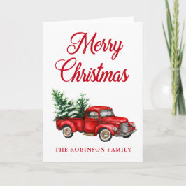 Waterverf Red Truck Merry Kerstmis vouwde Kaart