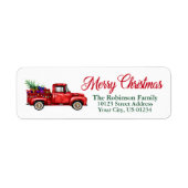 Waterverf Red Truck Merry Kerststrijklampjes Etiket (Voorkant)