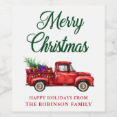 Waterverf Red Truck Merry Kerststrijklampjes Wijn Etiket (Enkel label)