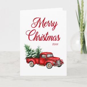 Waterverf Red Truck Merry Kerstyear vouwt Kaart