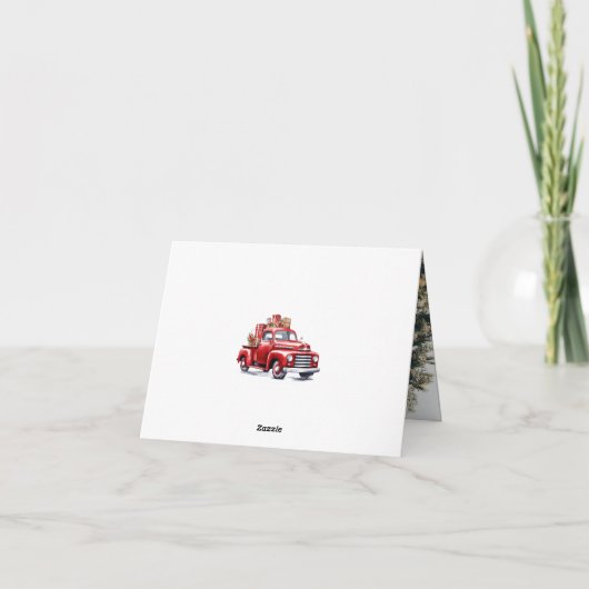 Waterverf Red Truck Photo Merry Kerstry Feestdagen Kaart (Achterkant)