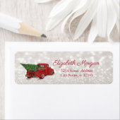 Waterverf Red Truck Pine Tree, Glittery Bokeh Etiket (Insitu)