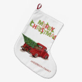 Waterverf Red Truck Pine Tree Vrolijk kerstfeest Grote Kerstsok (Voorkant (Hangend))