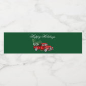 Waterverf Red Truck Prettige feestdagen Green Waterfles Etiket (Enkel label)