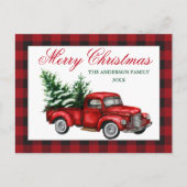 Waterverf  Red Truck Pset Merry Kerstmis Briefkaart (Voorkant)