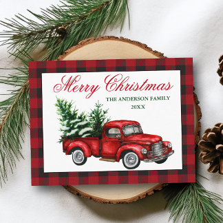 Waterverf Red Truck Pset Merry Kerstmis Briefkaart