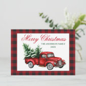 Waterverf  Red Truck Pset met kerstmis Feestdagenkaart (Staand voorkant)