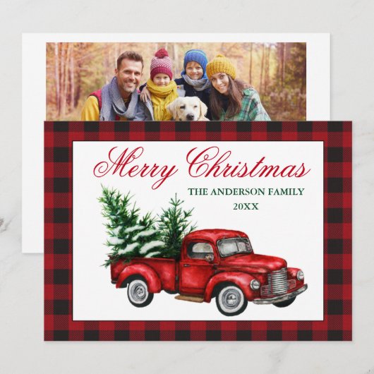 Waterverf  Red Truck Pset met kerstmis Feestdagenkaart (Voorkant / Achterkant)