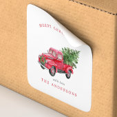 Waterverf Red Truck Retro Kerstmis Vierkante Sticker