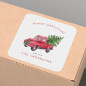 Waterverf Red Truck Retro Kerstmis Vierkante Sticker