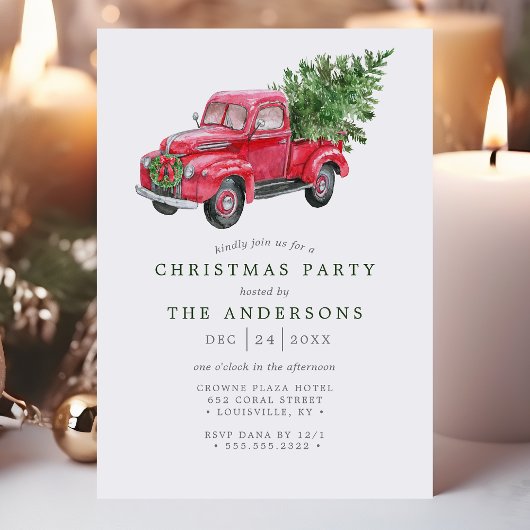 Waterverf Red Truck Retro kerstparty Kaart