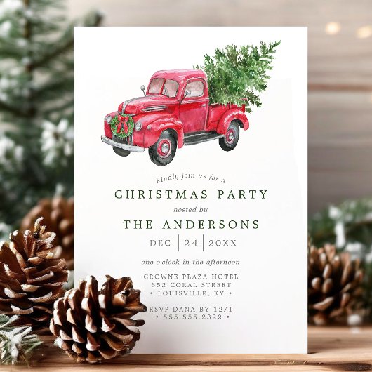 Waterverf Red Truck Retro kerstparty Kaart