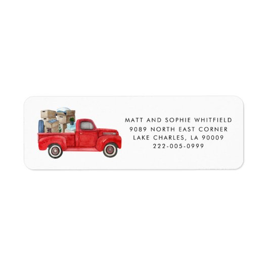 Waterverf Red  Truck Return-adreslabel Etiket (Voorkant)