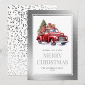Waterverf Red Truck Silver Snowy Kerstmis Feestdagenkaart (Voorkant / Achterkant)